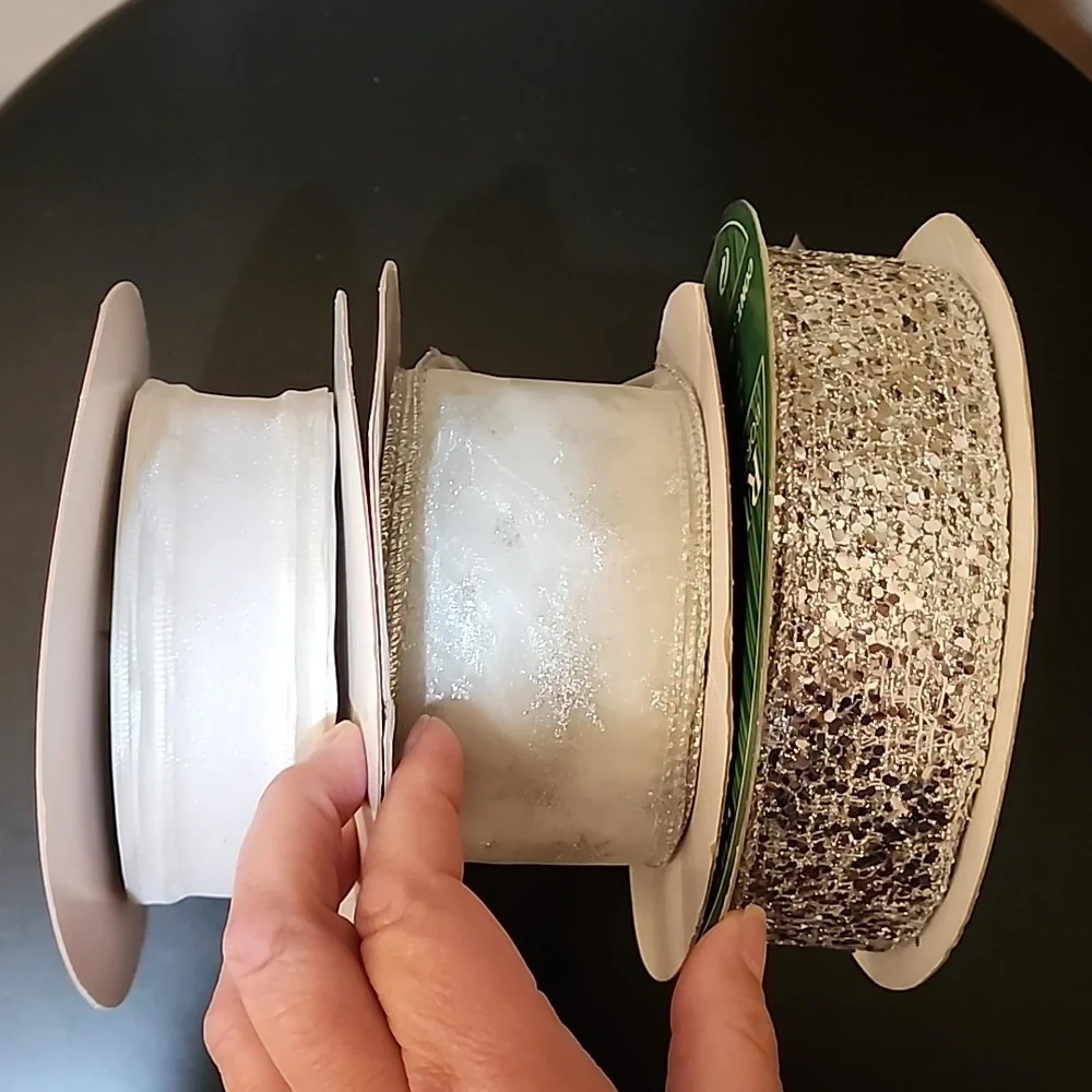 3 Rolls Glitter Kirkland Wire-edged Ribbon, Approx 98 yards total